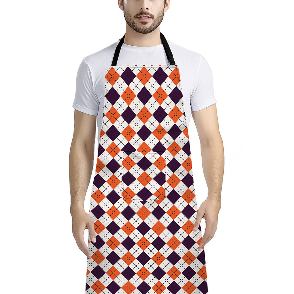 Halloween Checked Pattern Print Bib Apron With Pocket