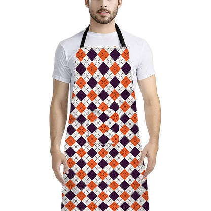 Halloween Checked Pattern Print Bib Apron With Pocket