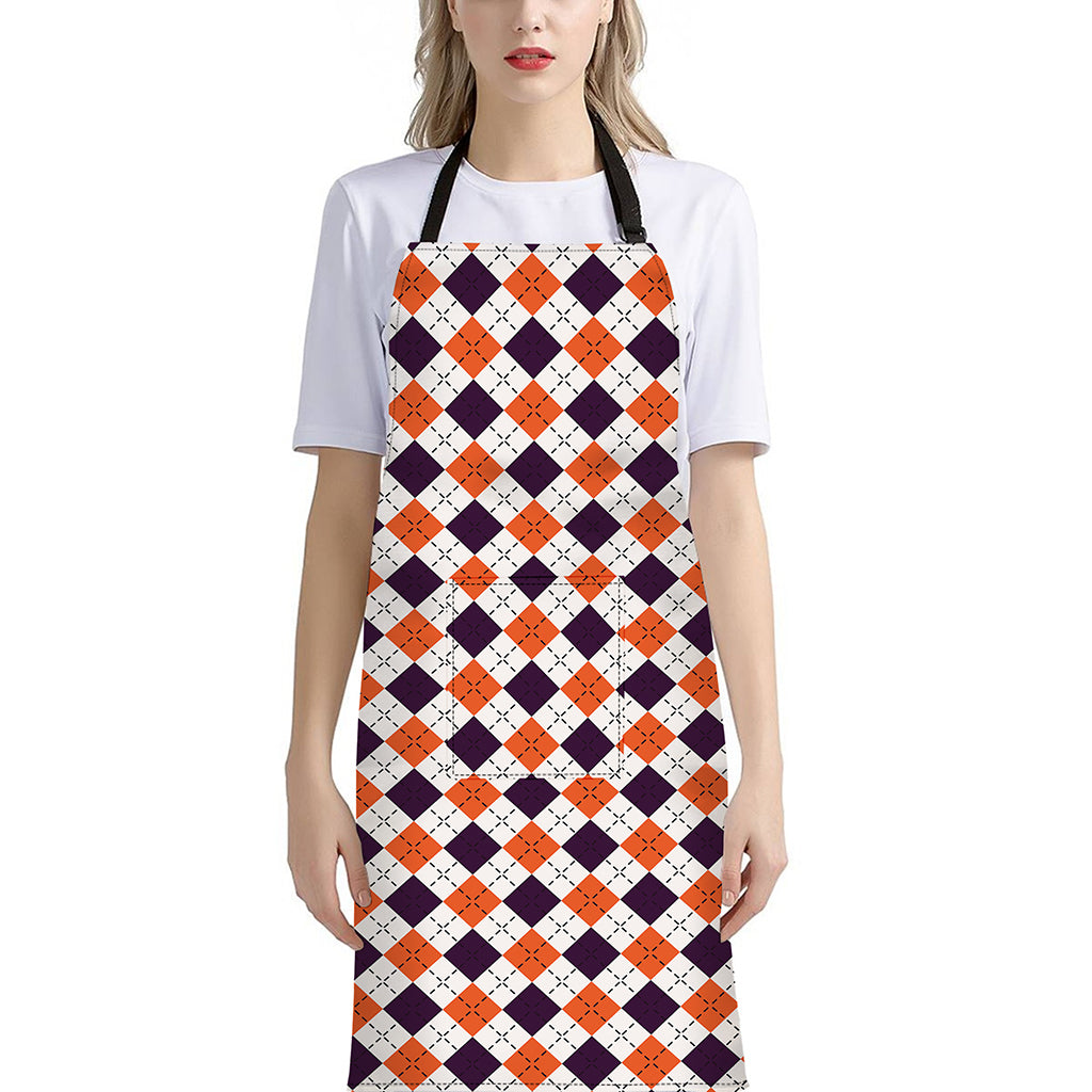 Halloween Checked Pattern Print Bib Apron With Pocket