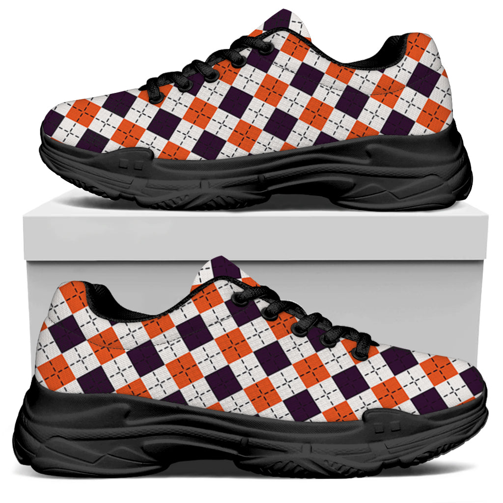 Halloween Checked Pattern Print Black Chunky Shoes
