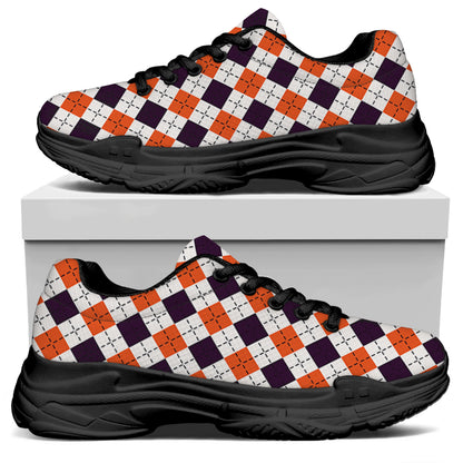 Halloween Checked Pattern Print Black Chunky Shoes