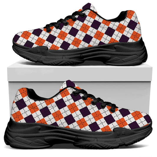 Halloween Checked Pattern Print Black Chunky Shoes
