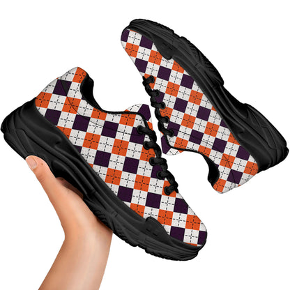 Halloween Checked Pattern Print Black Chunky Shoes