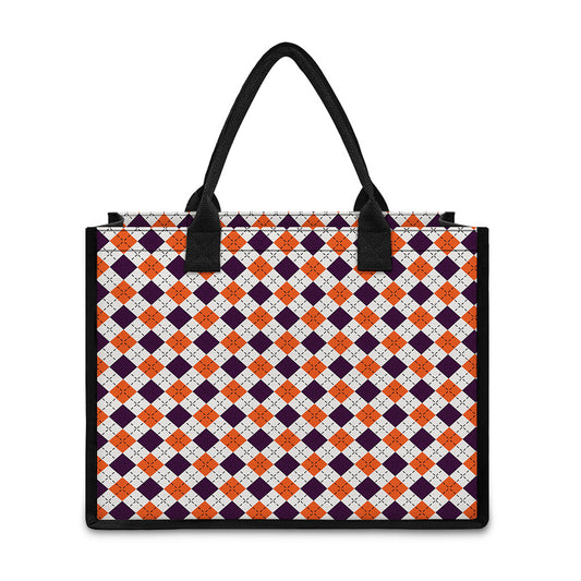 Halloween Checked Pattern Print Canvas Tote Bag