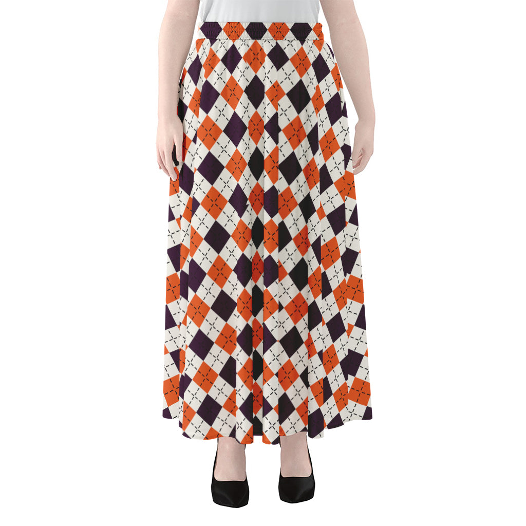 Halloween Checked Pattern Print Chiffon Maxi Skirt