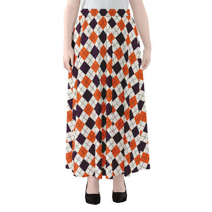 Halloween Checked Pattern Print Chiffon Maxi Skirt