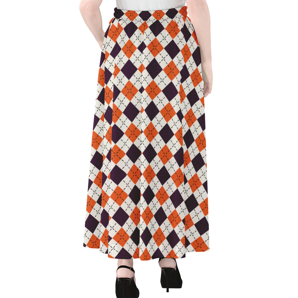 Halloween Checked Pattern Print Chiffon Maxi Skirt