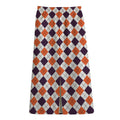 Halloween Checked Pattern Print Cotton Front Slit Maxi Skirt