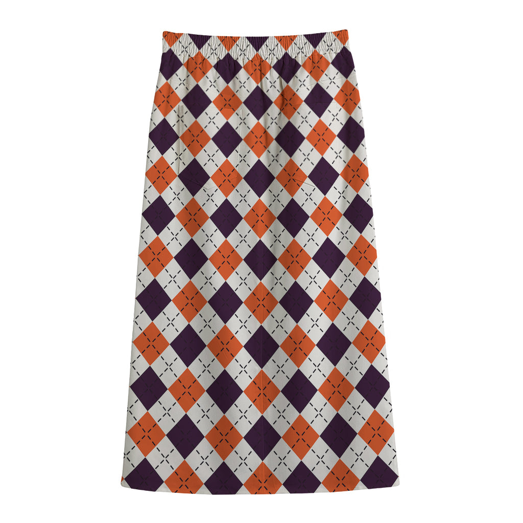 Halloween Checked Pattern Print Cotton Front Slit Maxi Skirt