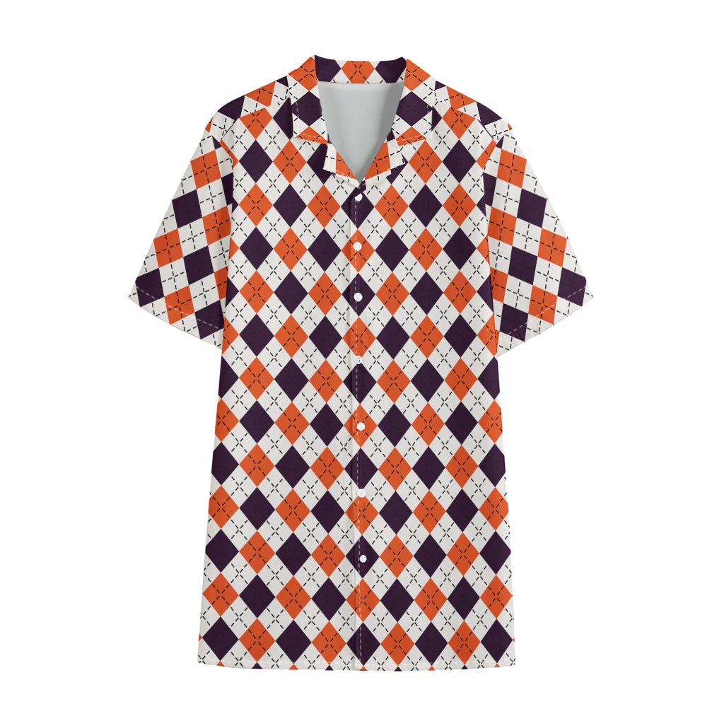 Halloween Checked Pattern Print Cotton Hawaiian Shirt