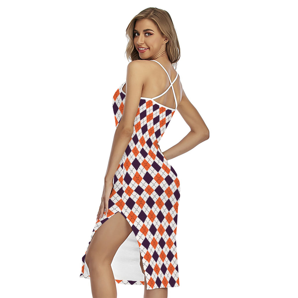 Halloween Checked Pattern Print Cross Back Cami Dress