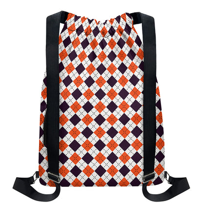 Halloween Checked Pattern Print Drawstring Backpack