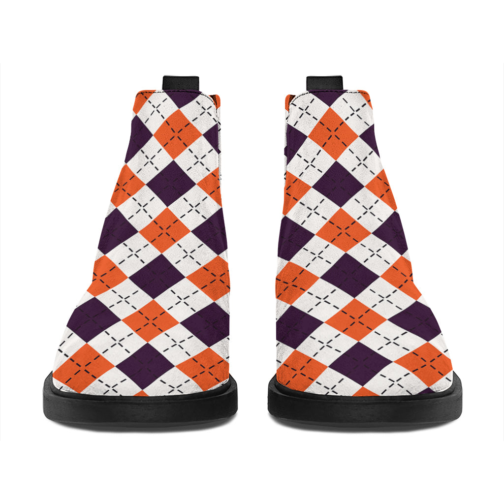 Halloween Checked Pattern Print Flat Ankle Boots