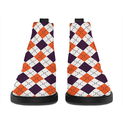 Halloween Checked Pattern Print Flat Ankle Boots