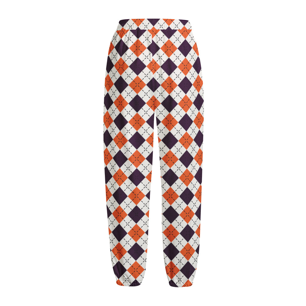 Halloween Checked Pattern Print Fleece Lined Knit Pants
