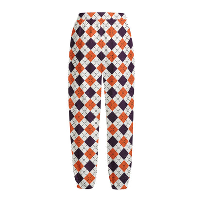 Halloween Checked Pattern Print Fleece Lined Knit Pants