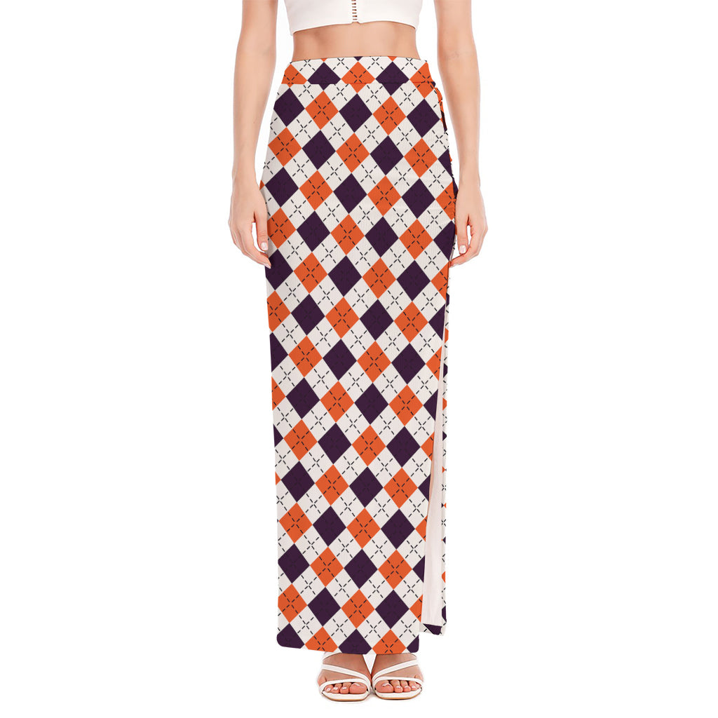 Halloween Checked Pattern Print High Slit Maxi Skirt