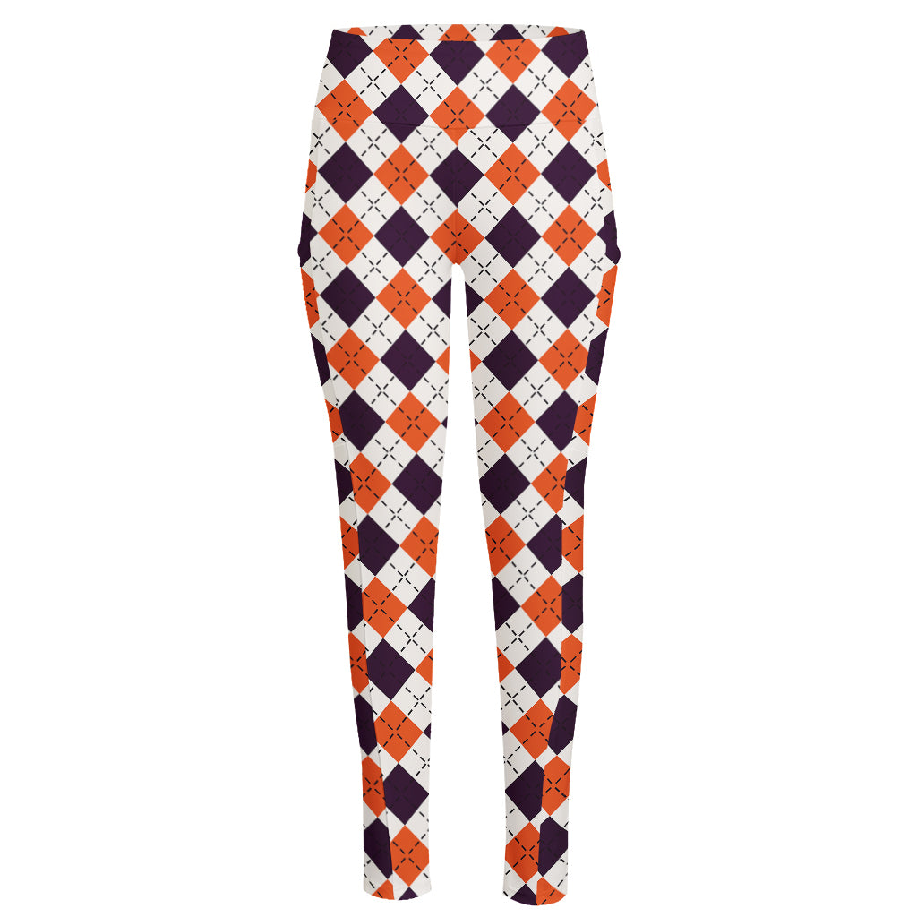Halloween Checked Pattern Print High-Waisted Pocket Leggings