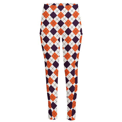 Halloween Checked Pattern Print High-Waisted Pocket Leggings