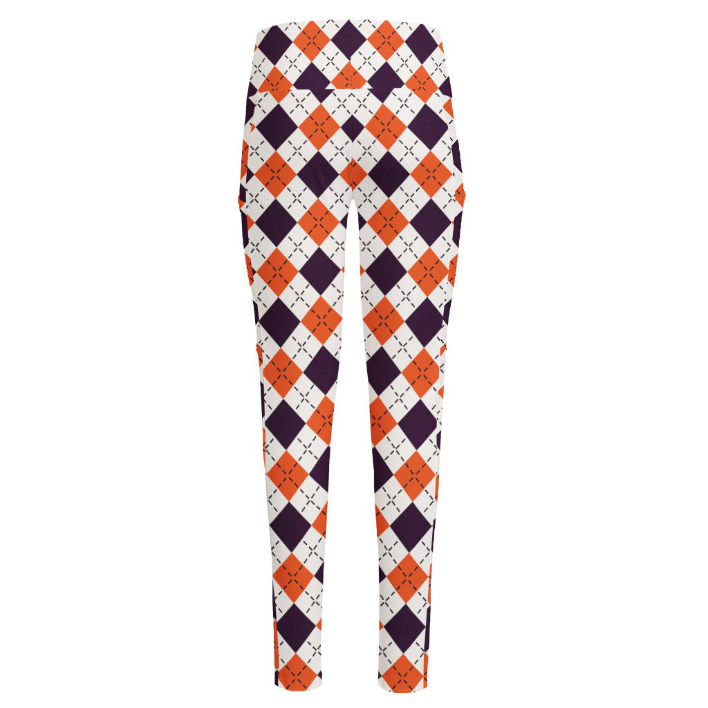 Halloween Checked Pattern Print High-Waisted Pocket Leggings