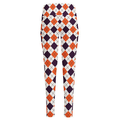 Halloween Checked Pattern Print High-Waisted Pocket Leggings