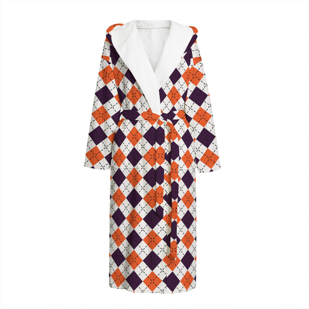 Halloween Checked Pattern Print Hooded Bathrobe
