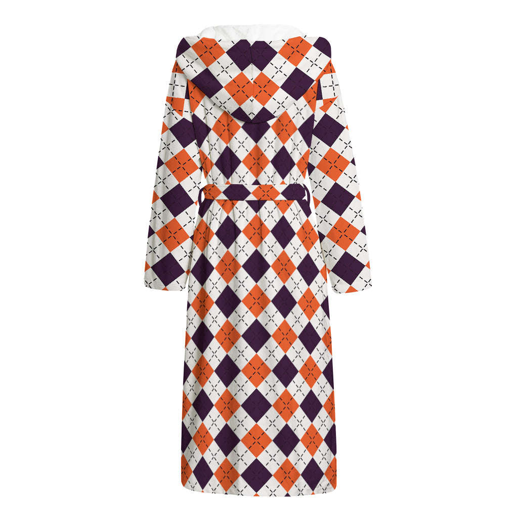 Halloween Checked Pattern Print Hooded Bathrobe