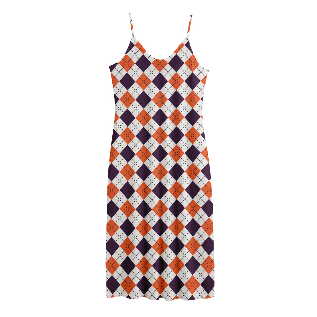 Halloween Checked Pattern Print Jersey Midi Cami Dress
