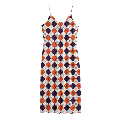 Halloween Checked Pattern Print Jersey Midi Cami Dress