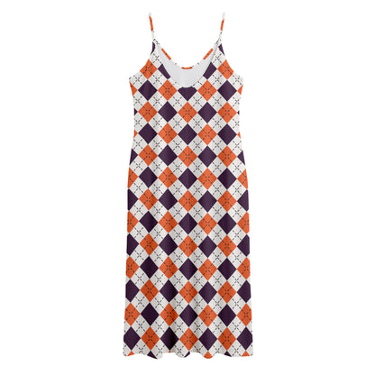 Halloween Checked Pattern Print Jersey Midi Cami Dress