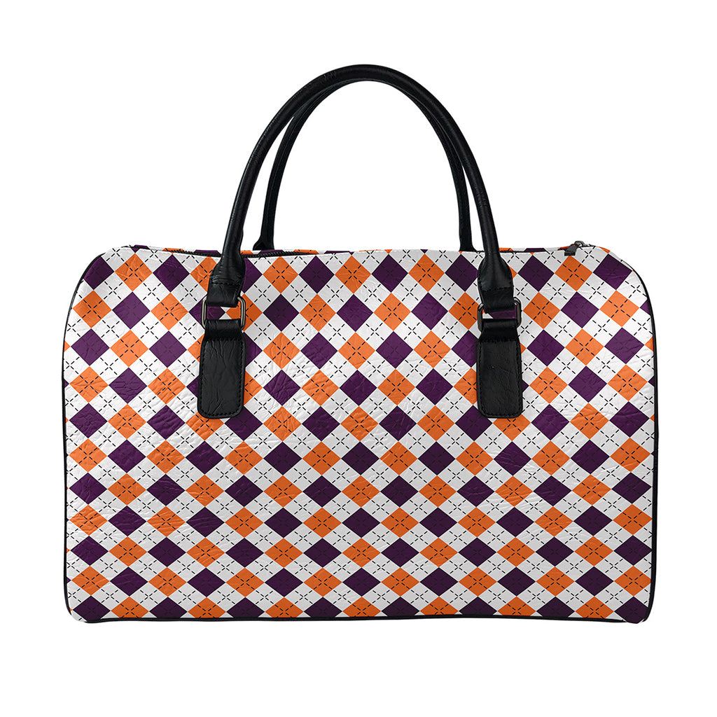 Halloween Checked Pattern Print Leather Duffle Bag