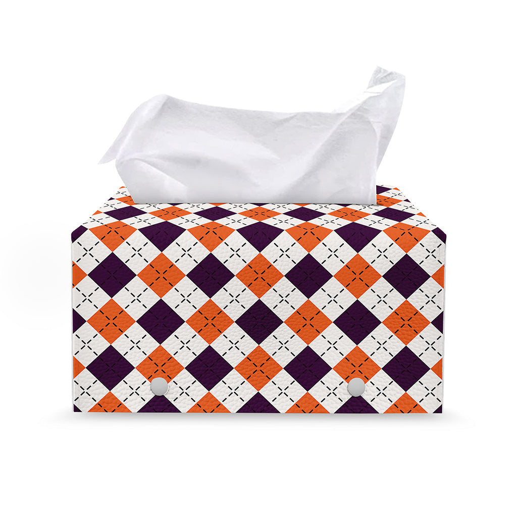 Halloween Checked Pattern Print Leather Tissue Box Cover