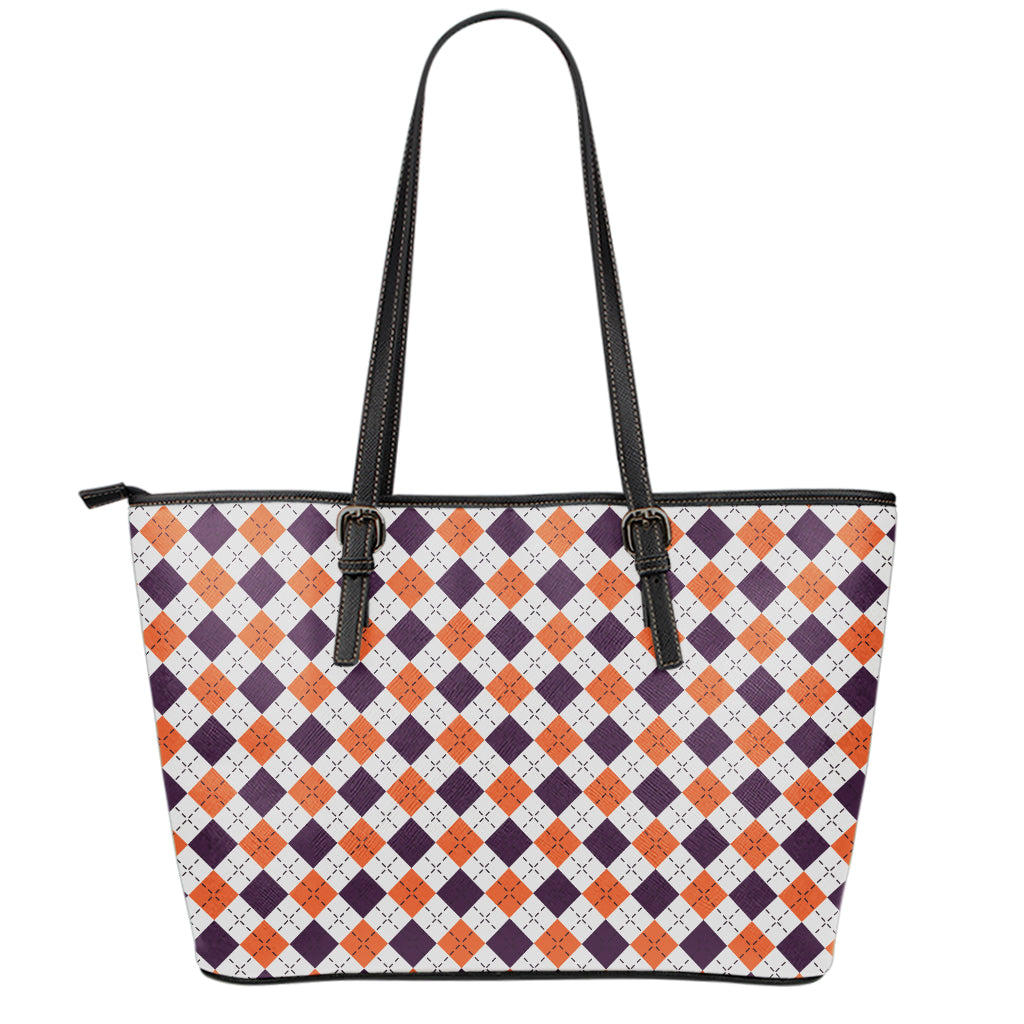 Halloween Checked Pattern Print Leather Tote Bag