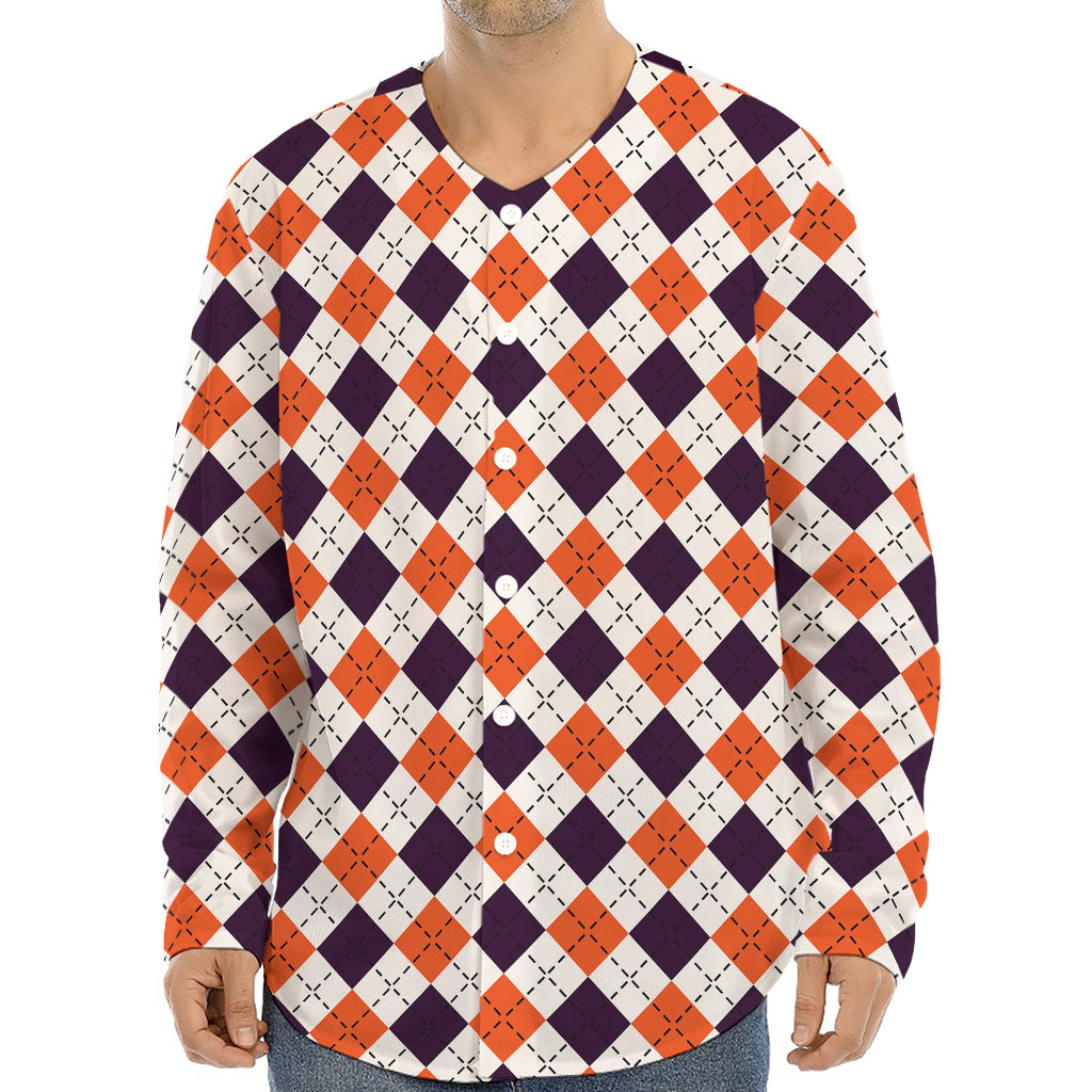 Halloween Checked Pattern Print Long Sleeve Baseball Jersey