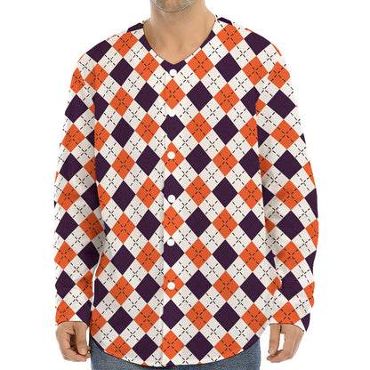Halloween Checked Pattern Print Long Sleeve Baseball Jersey