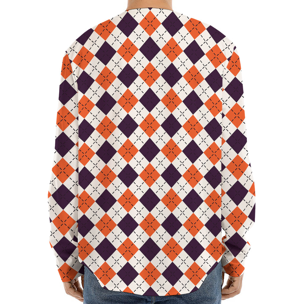 Halloween Checked Pattern Print Long Sleeve Baseball Jersey