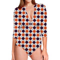 Halloween Checked Pattern Print Long Sleeve Swimsuit