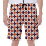 Halloween Checked Pattern Print Men's Beach Shorts