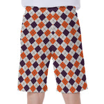Halloween Checked Pattern Print Men's Beach Shorts