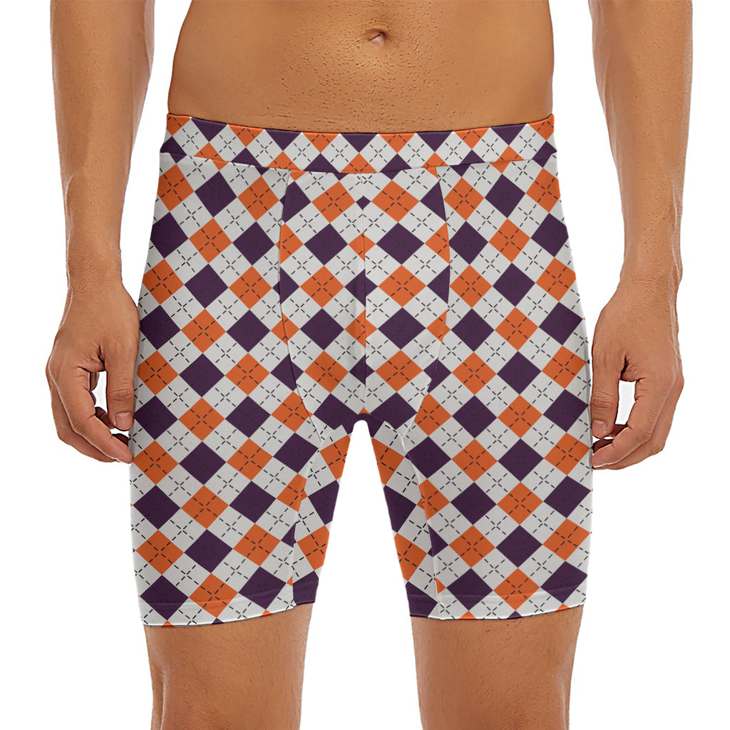 Halloween Checked Pattern Print Men's Long Boxer Briefs