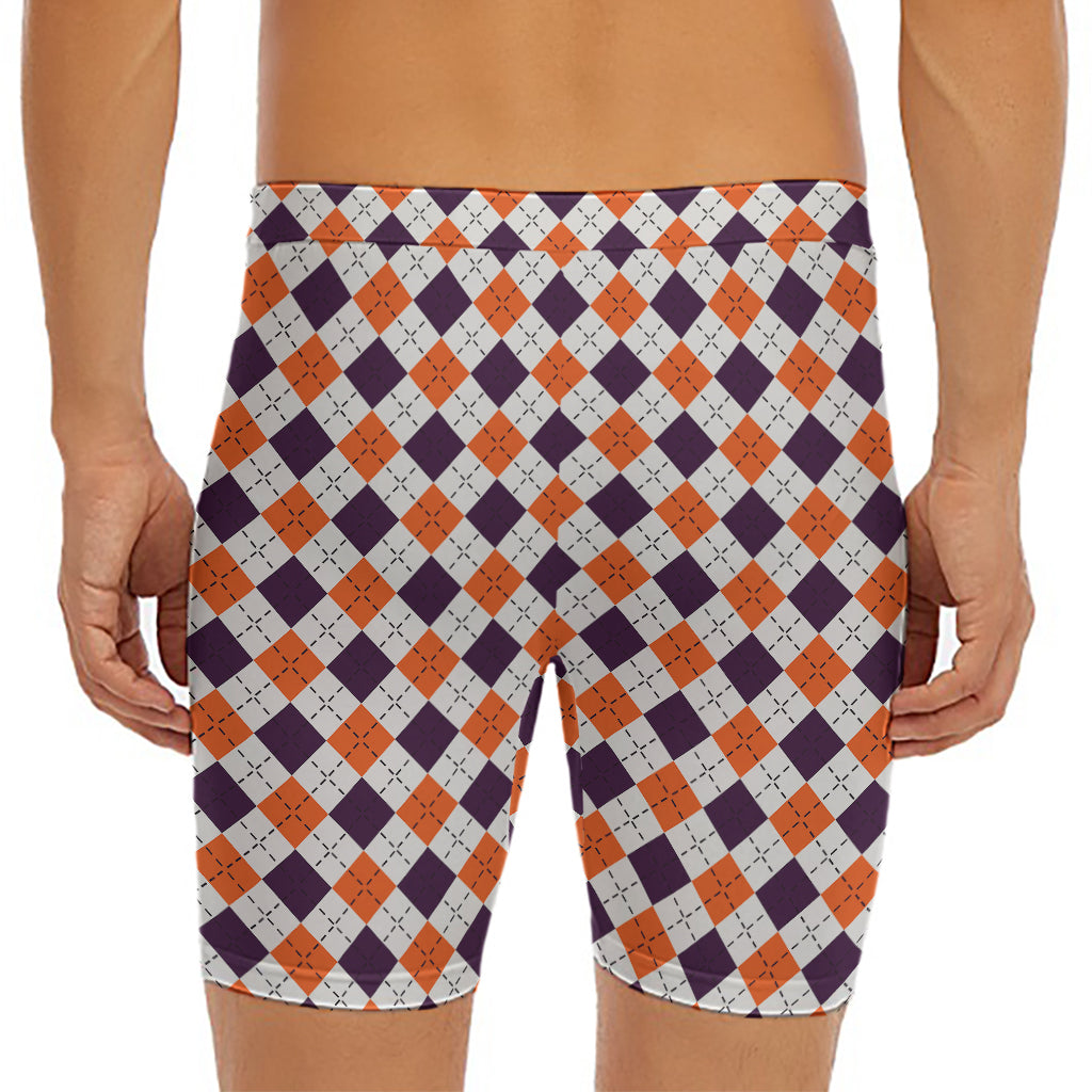 Halloween Checked Pattern Print Men's Long Boxer Briefs