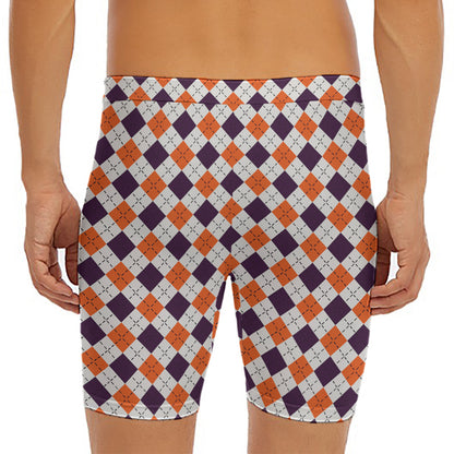 Halloween Checked Pattern Print Men's Long Boxer Briefs