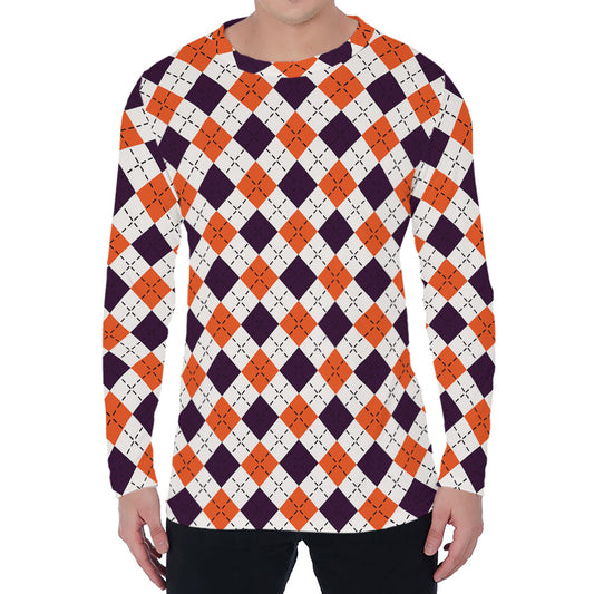 Halloween Checked Pattern Print Men's Long Sleeve T-Shirt