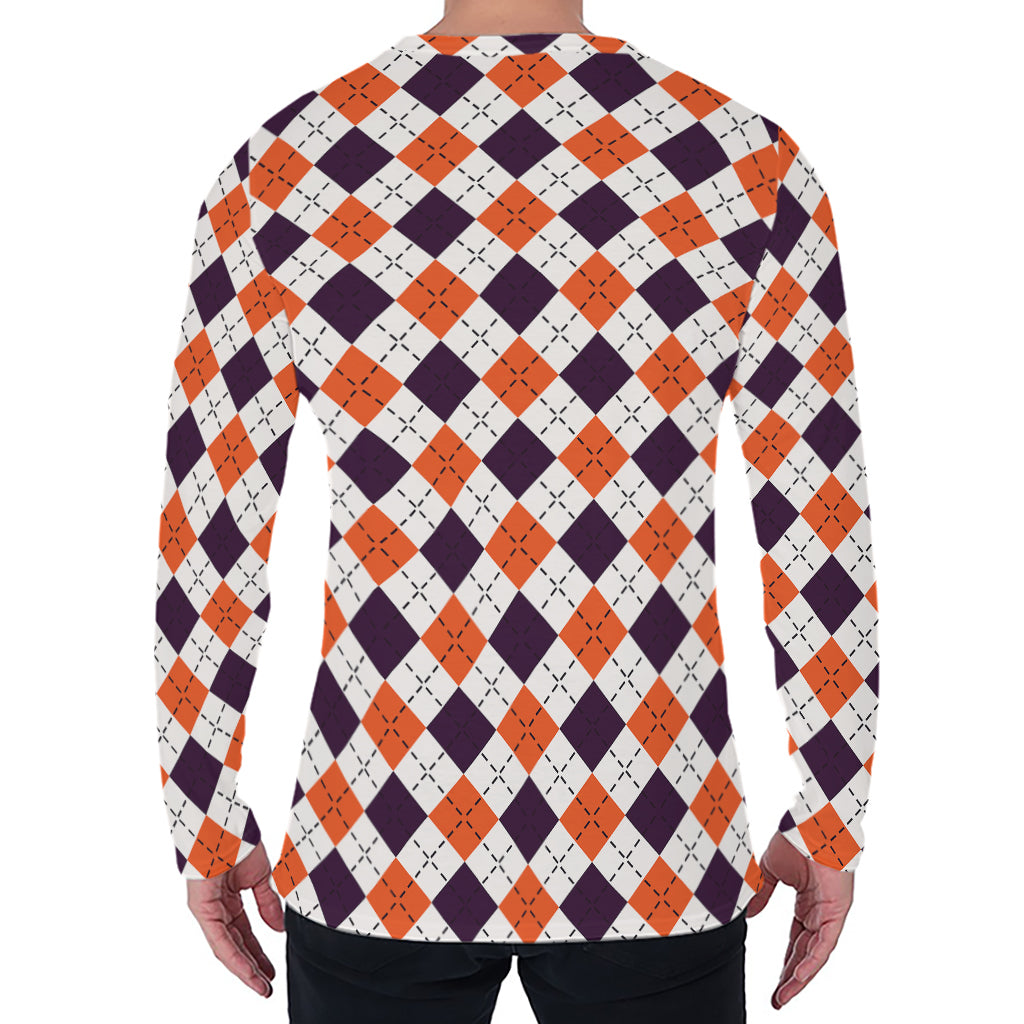 Halloween Checked Pattern Print Men's Long Sleeve T-Shirt