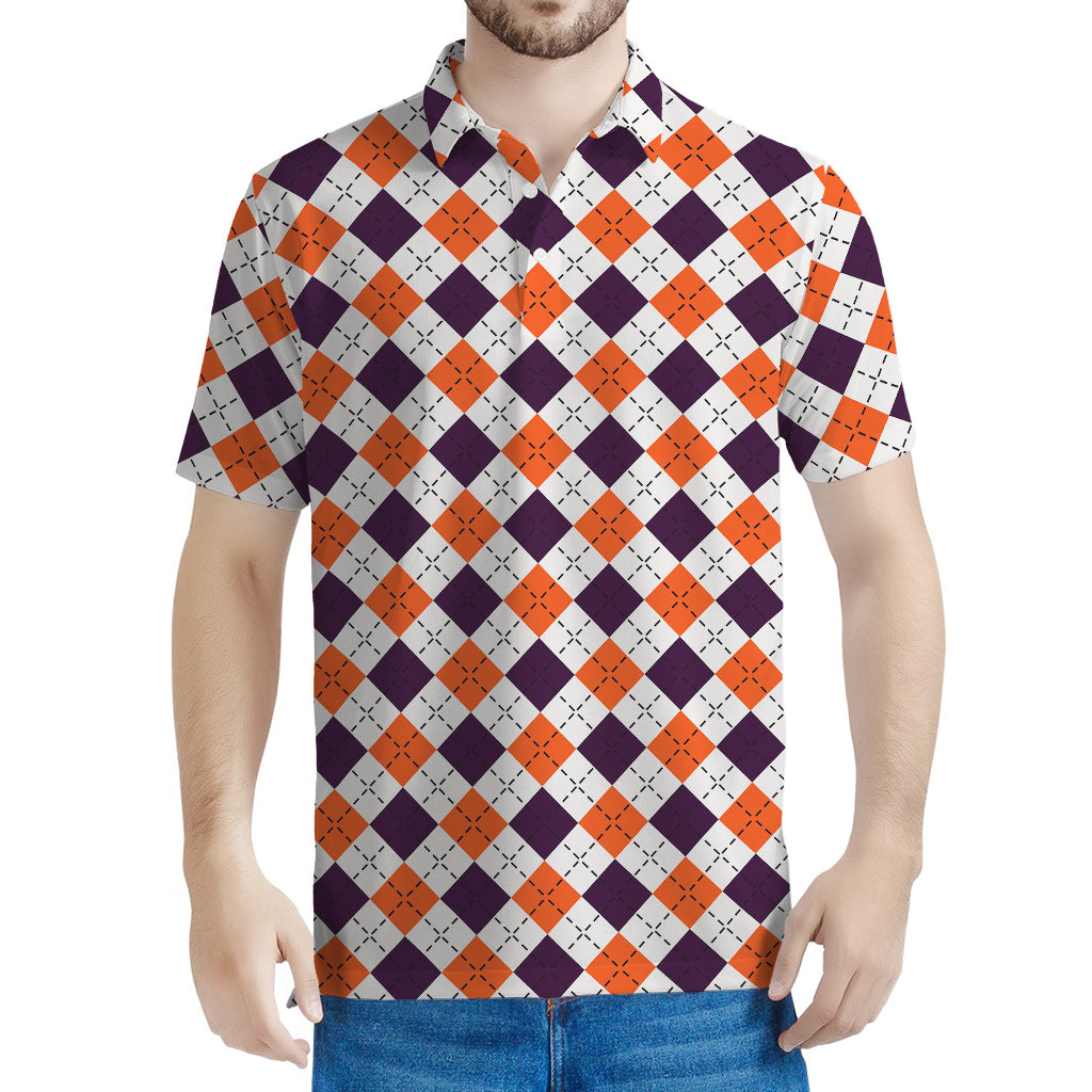 Halloween Checked Pattern Print Men's Polo Shirt