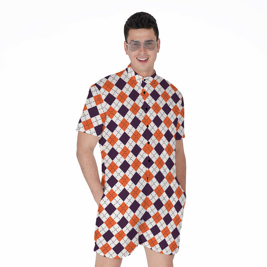 Halloween Checked Pattern Print Men's Rompers