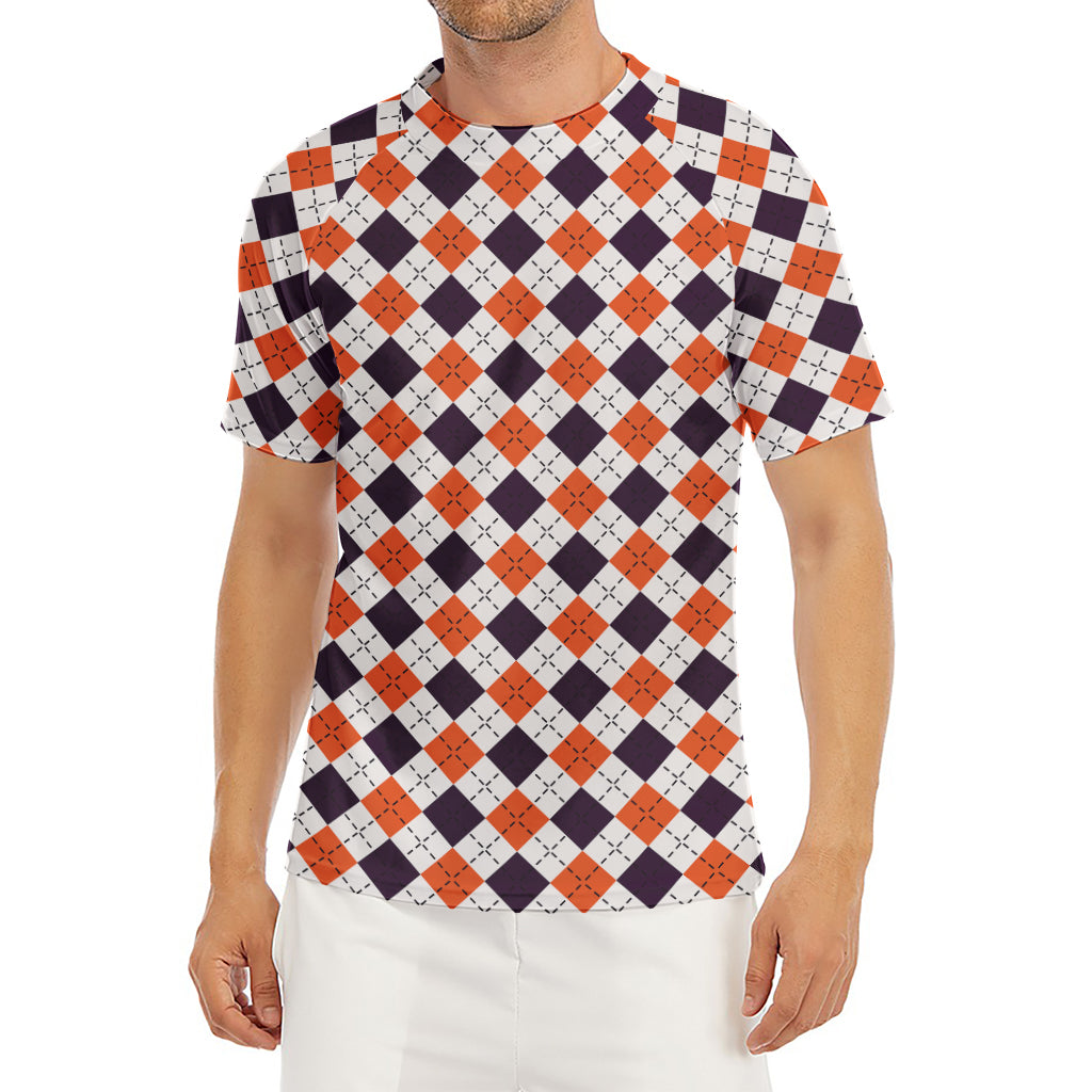 Halloween Checked Pattern Print Men's Short Sleeve Rash Guard