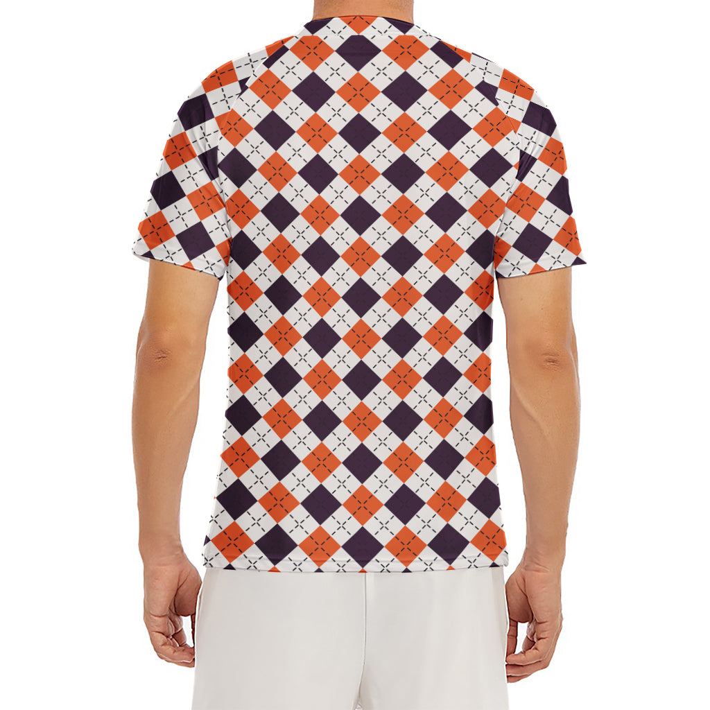 Halloween Checked Pattern Print Men's Short Sleeve Rash Guard