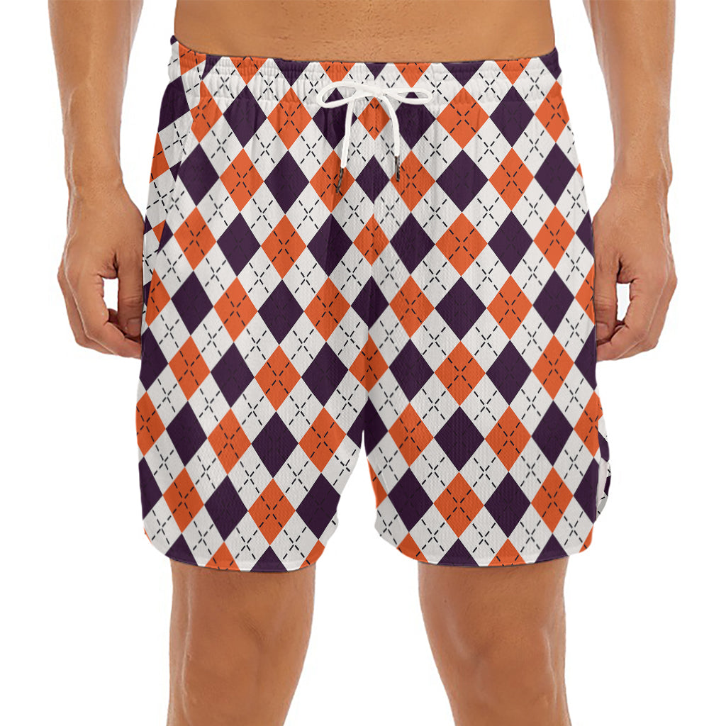 Halloween Checked Pattern Print Men's Split Running Shorts