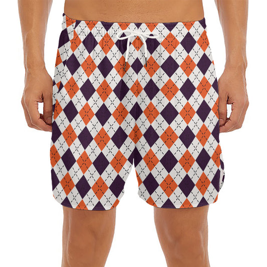Halloween Checked Pattern Print Men's Split Running Shorts